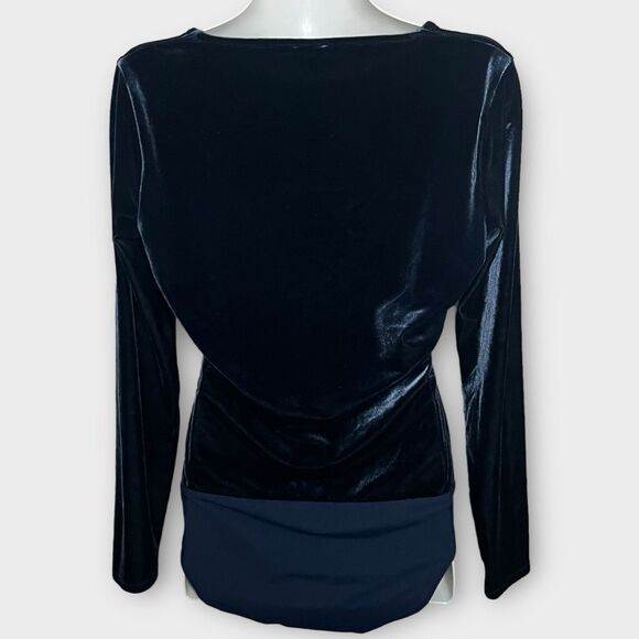 J. Crew Jeans Dark Blue Velvet Long Sleeve Snap Gusset One Piece Bodysuit Size M - Picture 2 of 13